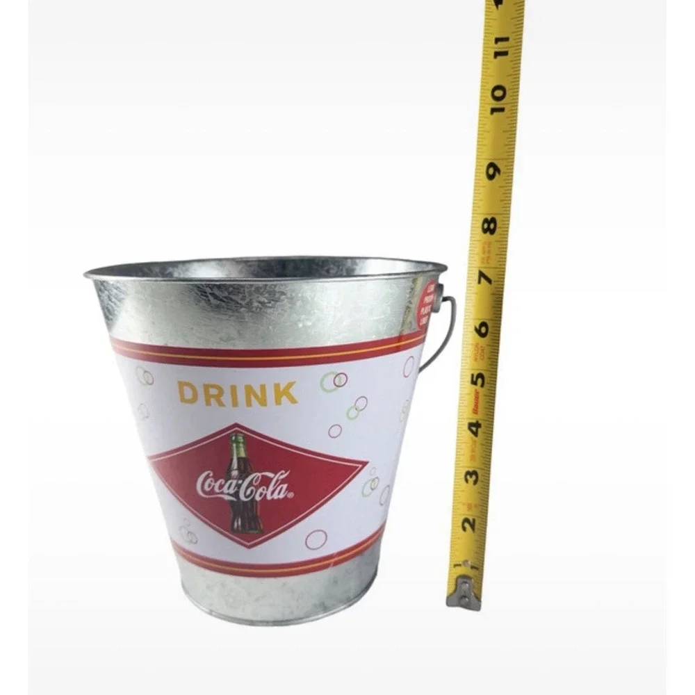Coca-Cola Galvanized Metal Ice Bucket Party Beverage Tub Red Handle 8